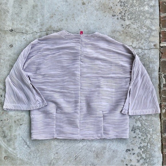 IC by Connie Shirt Jacket Top Metallic Silver Gray Full Zip Pleated Lagenlook M - Picture 4 of 4